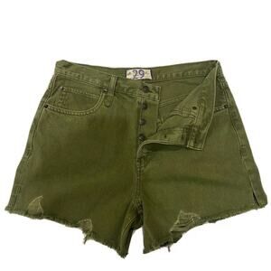 NWT Free People Makai Ripped Cut Off Jean Shorts Olive Green Women Size 24 S27